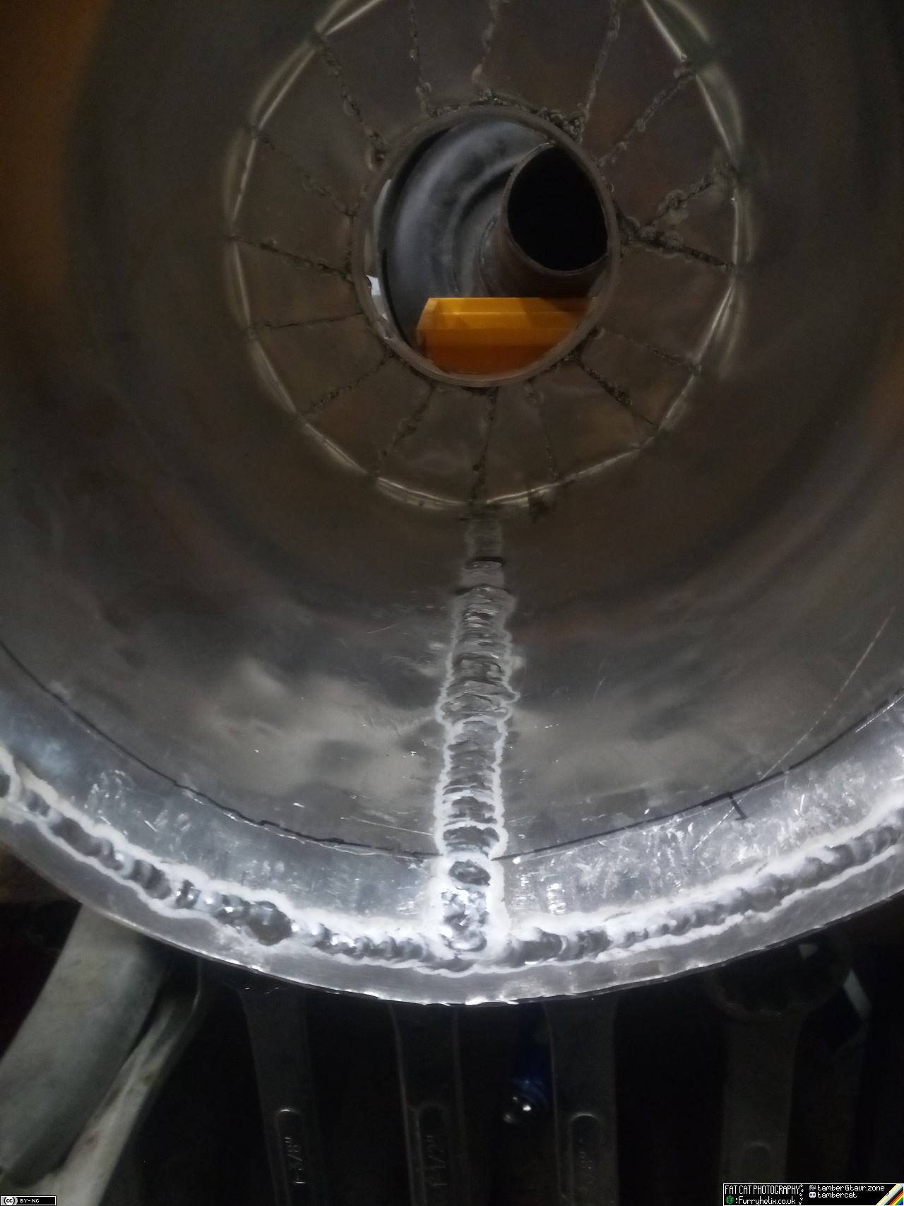 Inside the cylinder, with the weld seams smoothed off