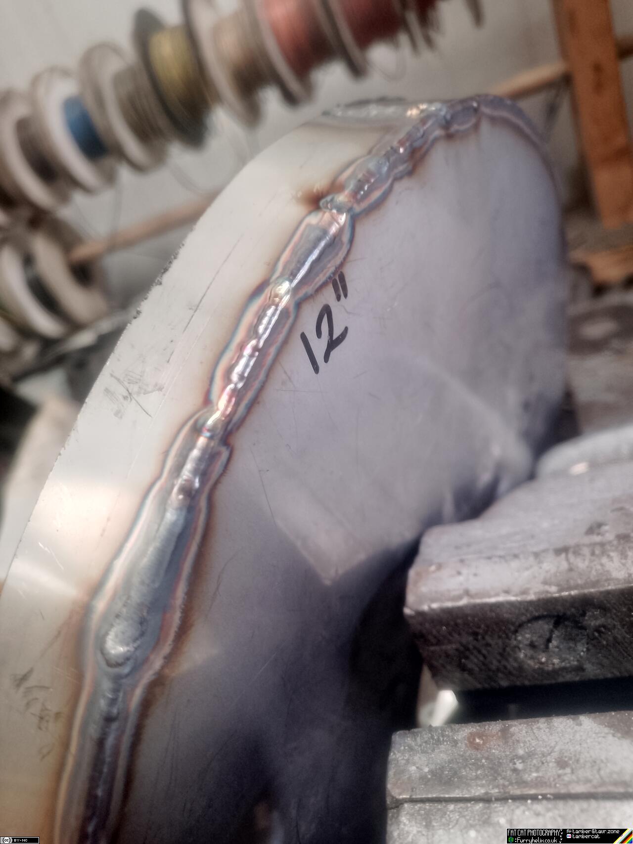 a 12 inch diameter circle, now with a strip tig-welded around the edge