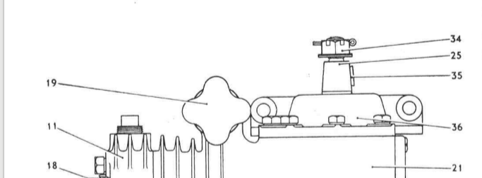 A line-drawing from the service manual, showing a four-lobed
hand-knob in the same place as the 'tower' on the compressor in the
previous picture.